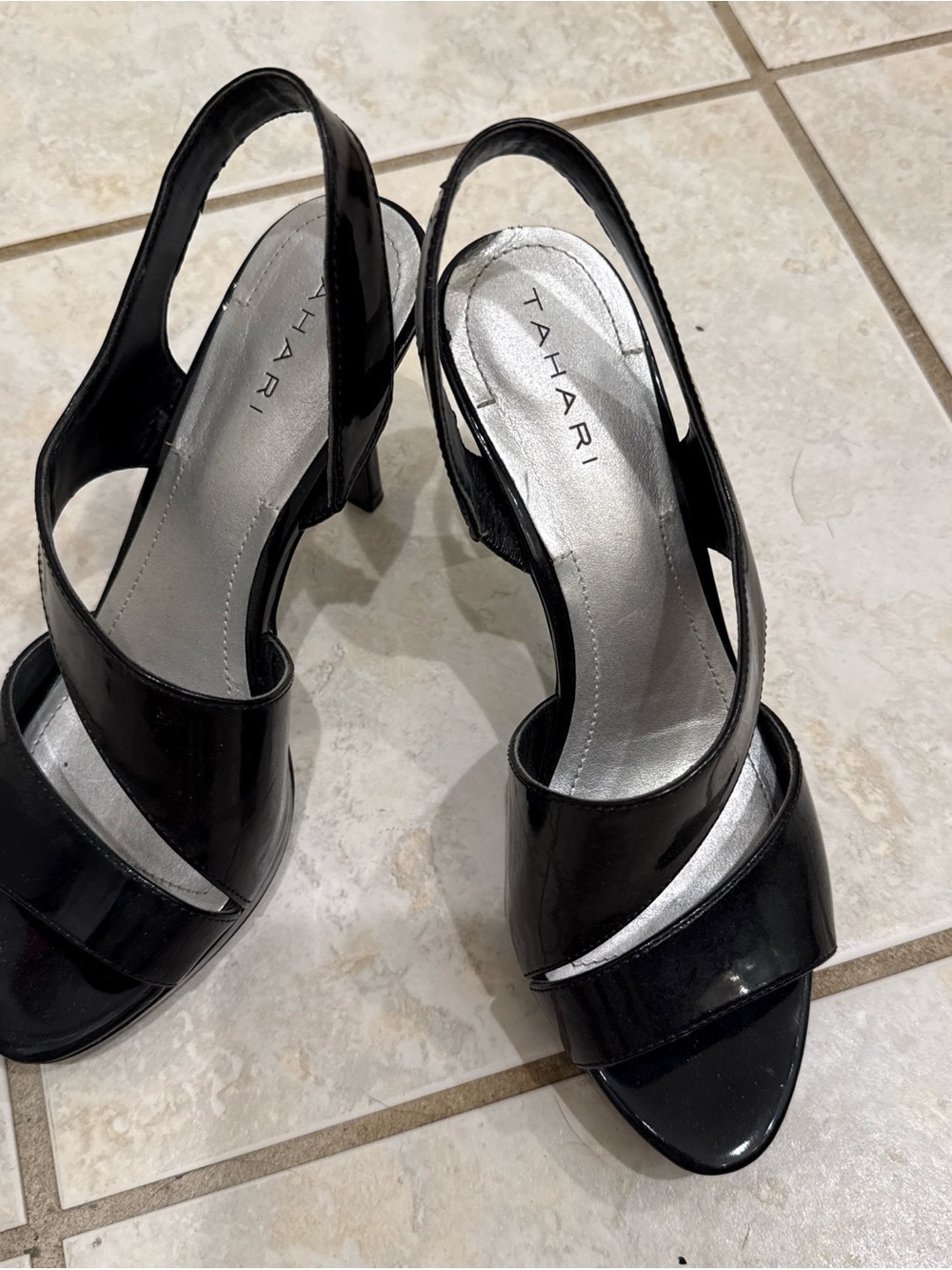 Tahari Black Patent Slingback Heels